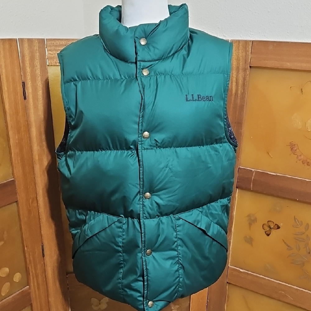 L.L. Bean Green Quilted Vest High Collar Water-Resistant